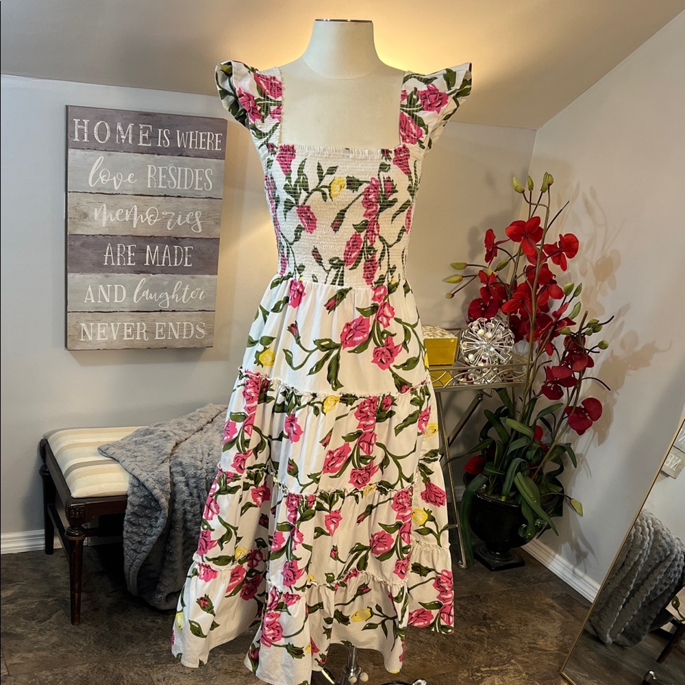 Vineyard Vines Kentucky Derby Tiered Smocked Floral Midi Dress Size XXS